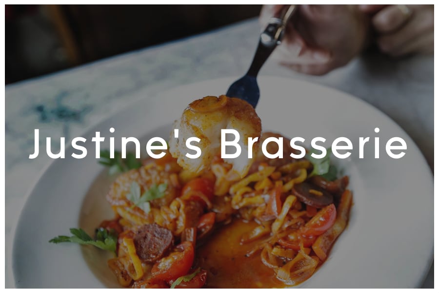 <span>Justine's Brasserie<br><br>4710 E 5th Street<br>Austin, TX 78702<br><br>(512) 385-2900</span>