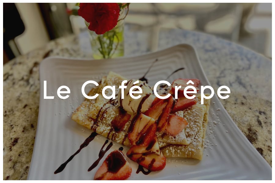 <span>Le Cafe Crêpe<br><br>200 San Jacinto Blvd.<br>Austin, TX 78701<br><br>(512) 480-0084</span>